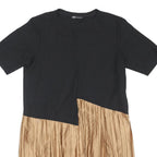 ZARA Womens Black & Beige Colourblock Day Cotton Blend Pleated Midi Dress L