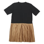 ZARA Womens Black & Beige Colourblock Day Cotton Blend Pleated Midi Dress L