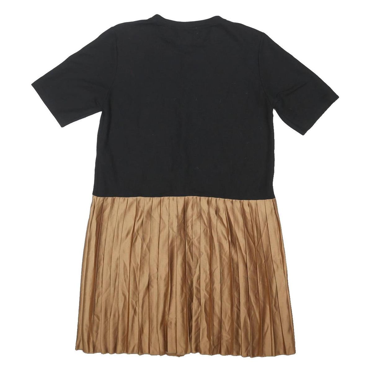 ZARA Womens Black & Beige Colourblock Day Cotton Blend Pleated Midi Dress L