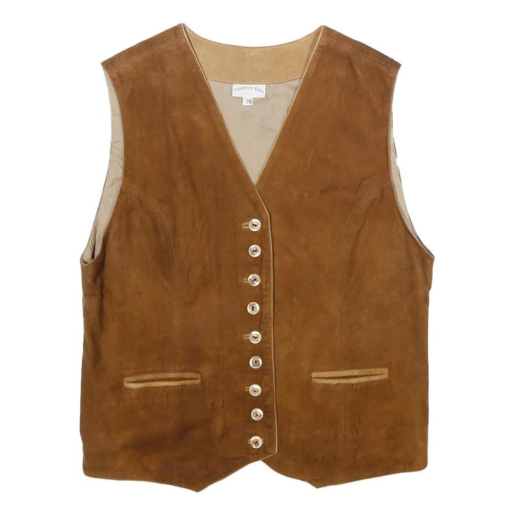 COUNTRY LINE Womens Brown Suede Button Jacket UK 8 Retro Classic Style