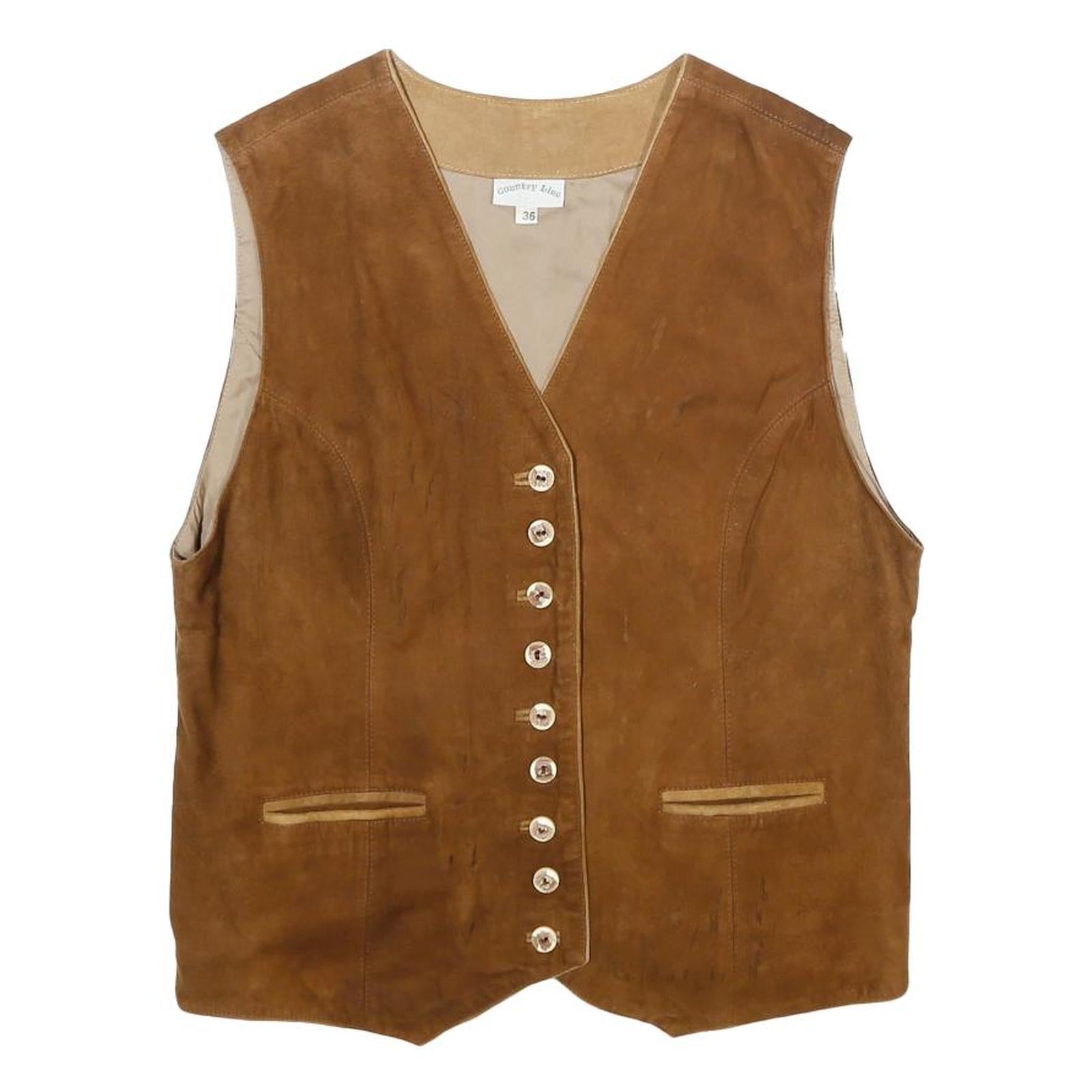 COUNTRY LINE Womens Brown Suede Button Jacket UK 8 Retro Classic Style