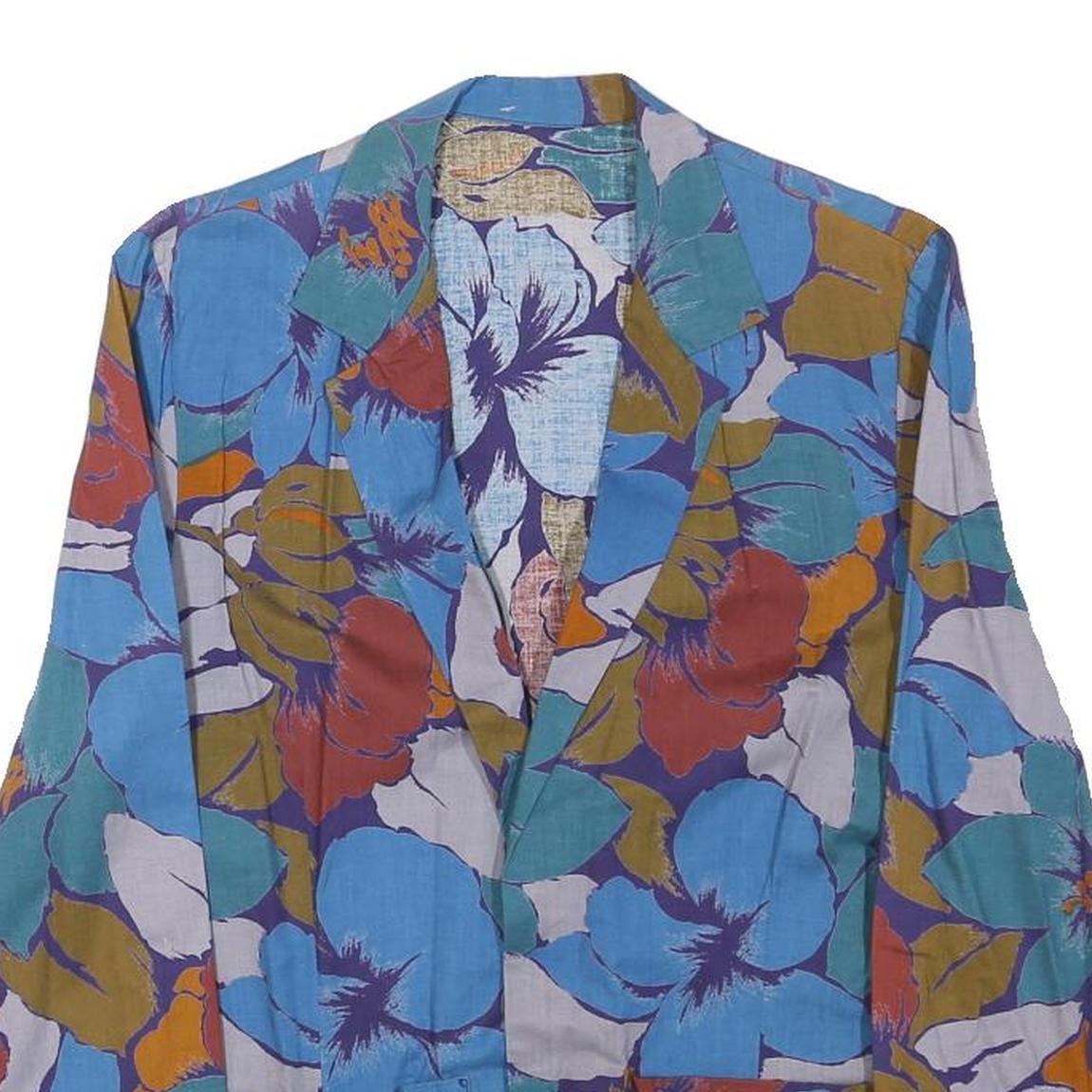 Womens Blue & Green Floral Cotton Blend Jacket XXS Woven Relaxed Fit
