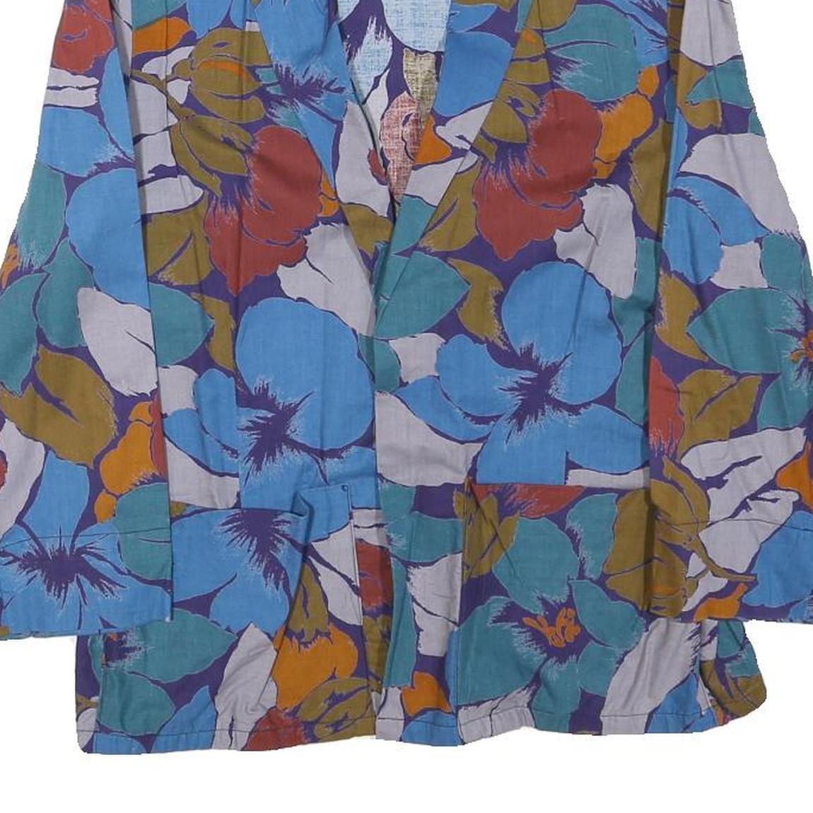 Womens Blue & Green Floral Cotton Blend Jacket XXS Woven Relaxed Fit