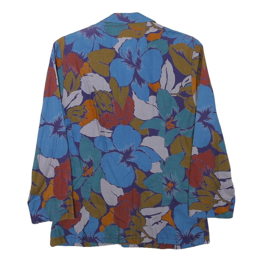 Womens Blue & Green Floral Cotton Blend Jacket XXS Woven Relaxed Fit