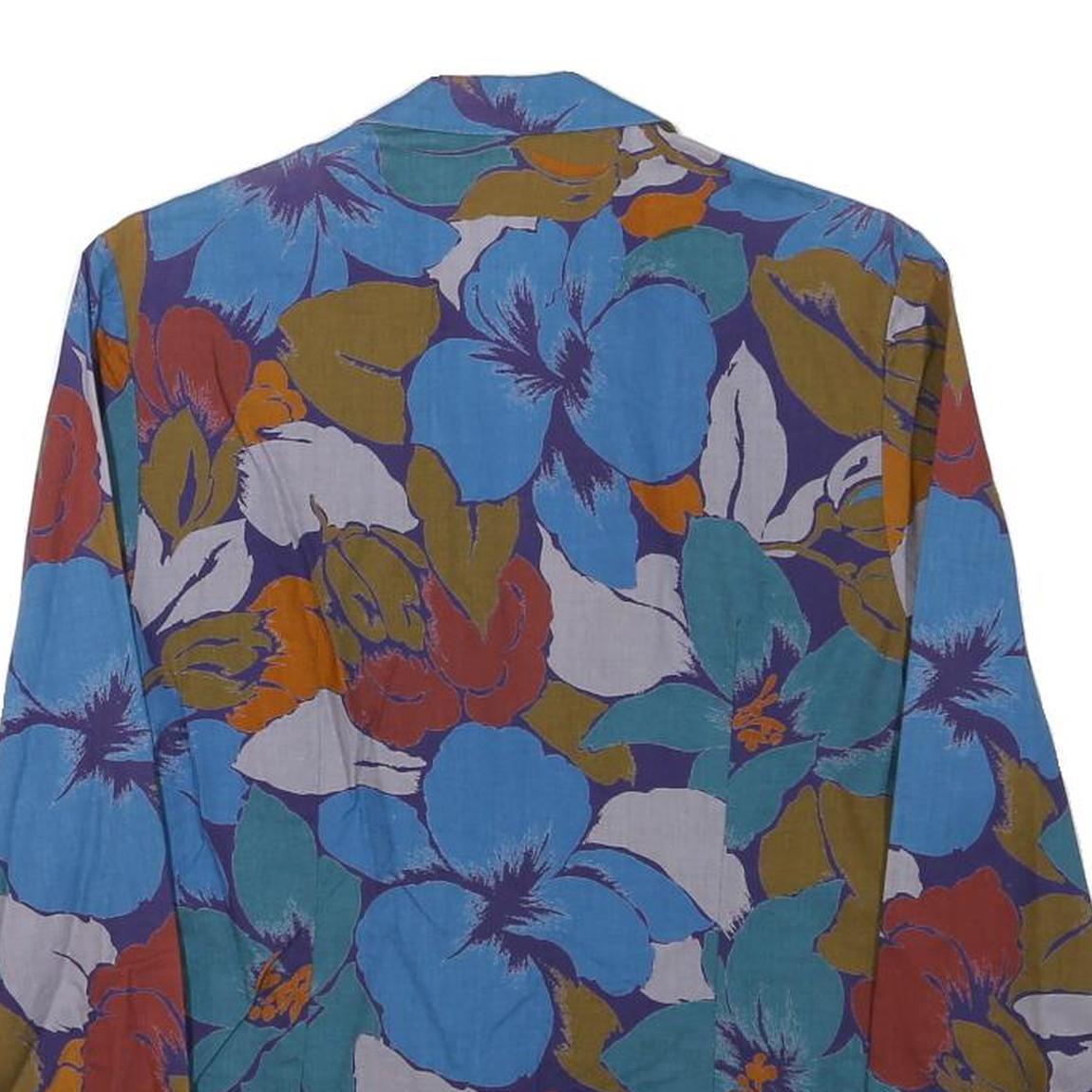 Womens Blue & Green Floral Cotton Blend Jacket XXS Woven Relaxed Fit