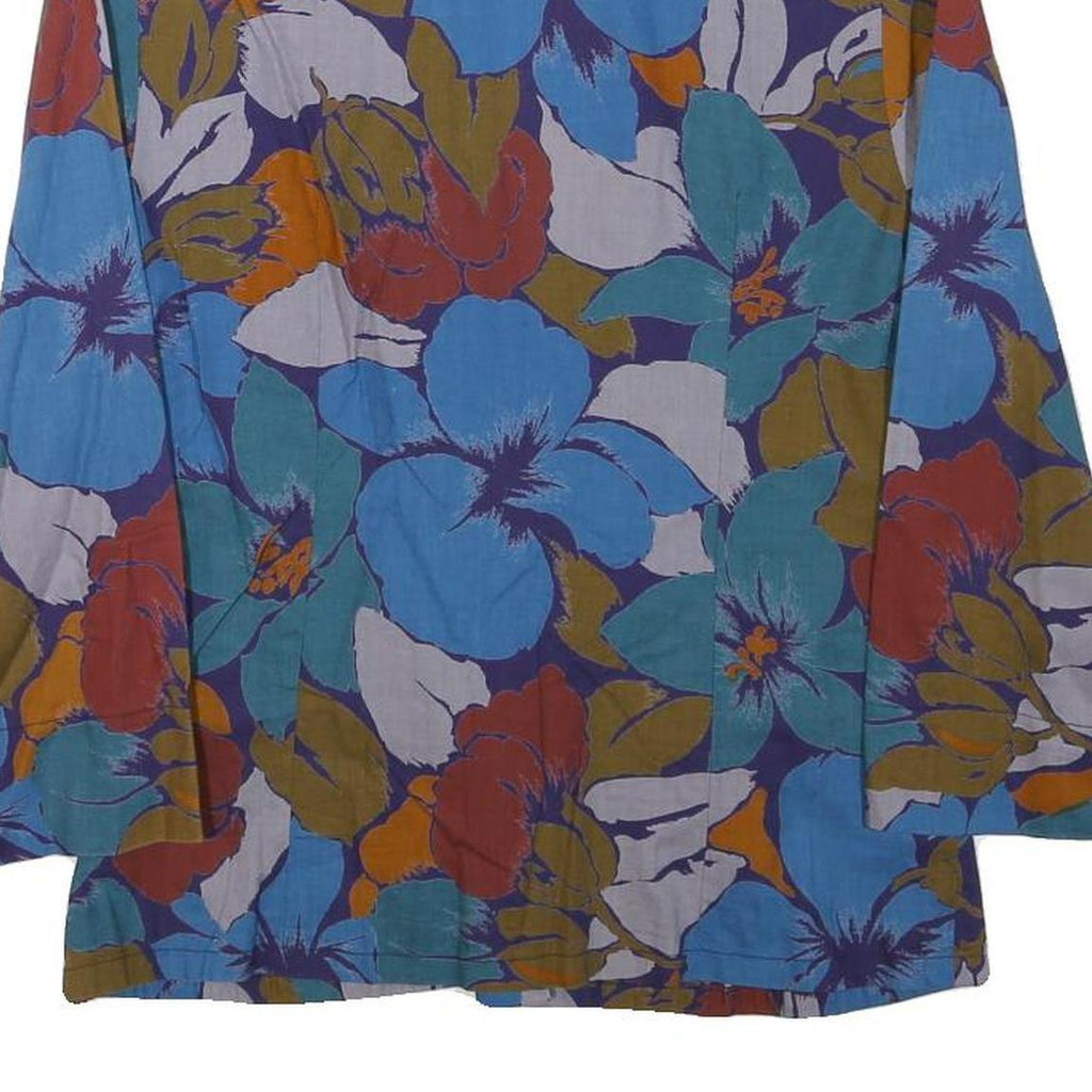 Womens Blue & Green Floral Cotton Blend Jacket XXS Woven Relaxed Fit
