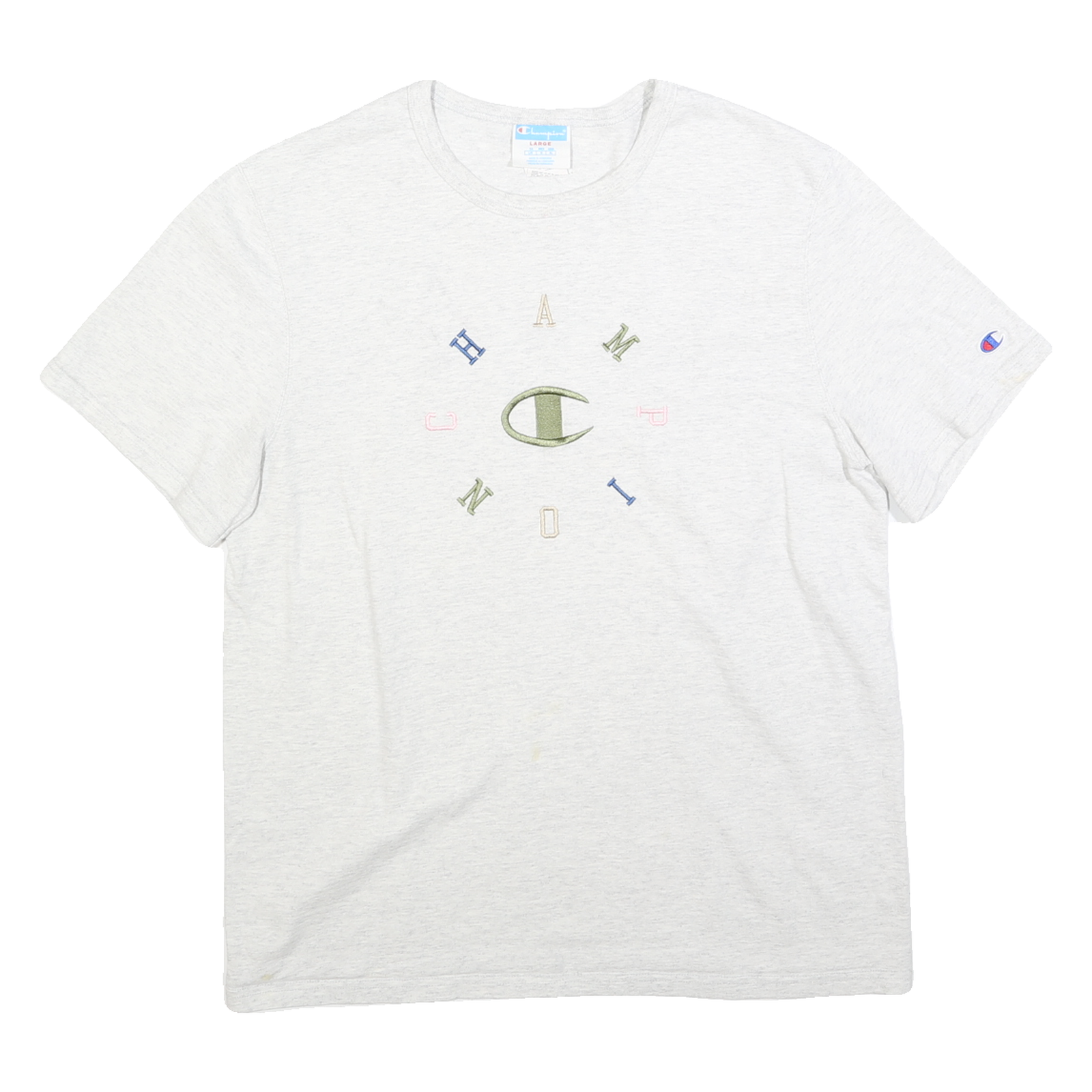 CHAMPION Womens White Graphic T-Shirt L Short Sleeve Crew Neck Cotton Blend