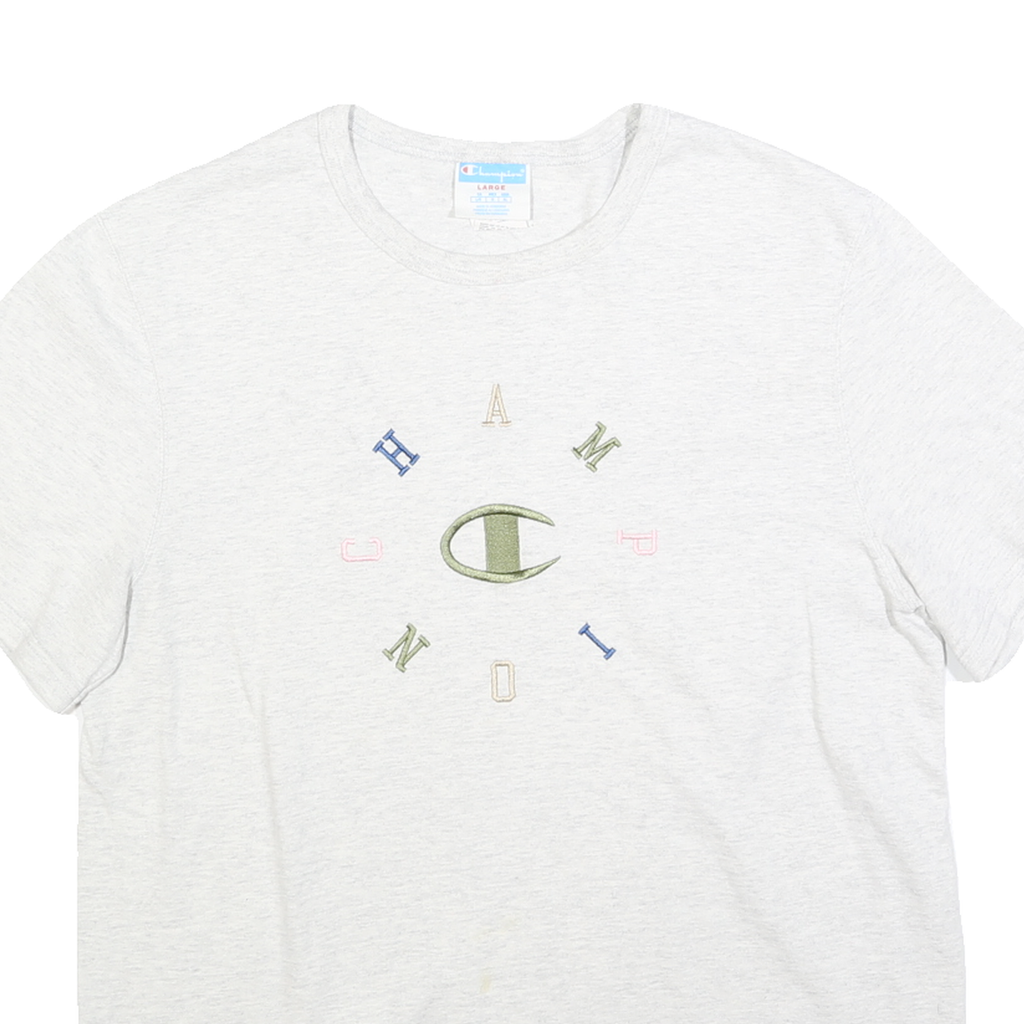 CHAMPION Womens White Graphic T-Shirt L Short Sleeve Crew Neck Cotton Blend