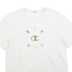 CHAMPION Womens White Graphic T-Shirt L Short Sleeve Crew Neck Cotton Blend