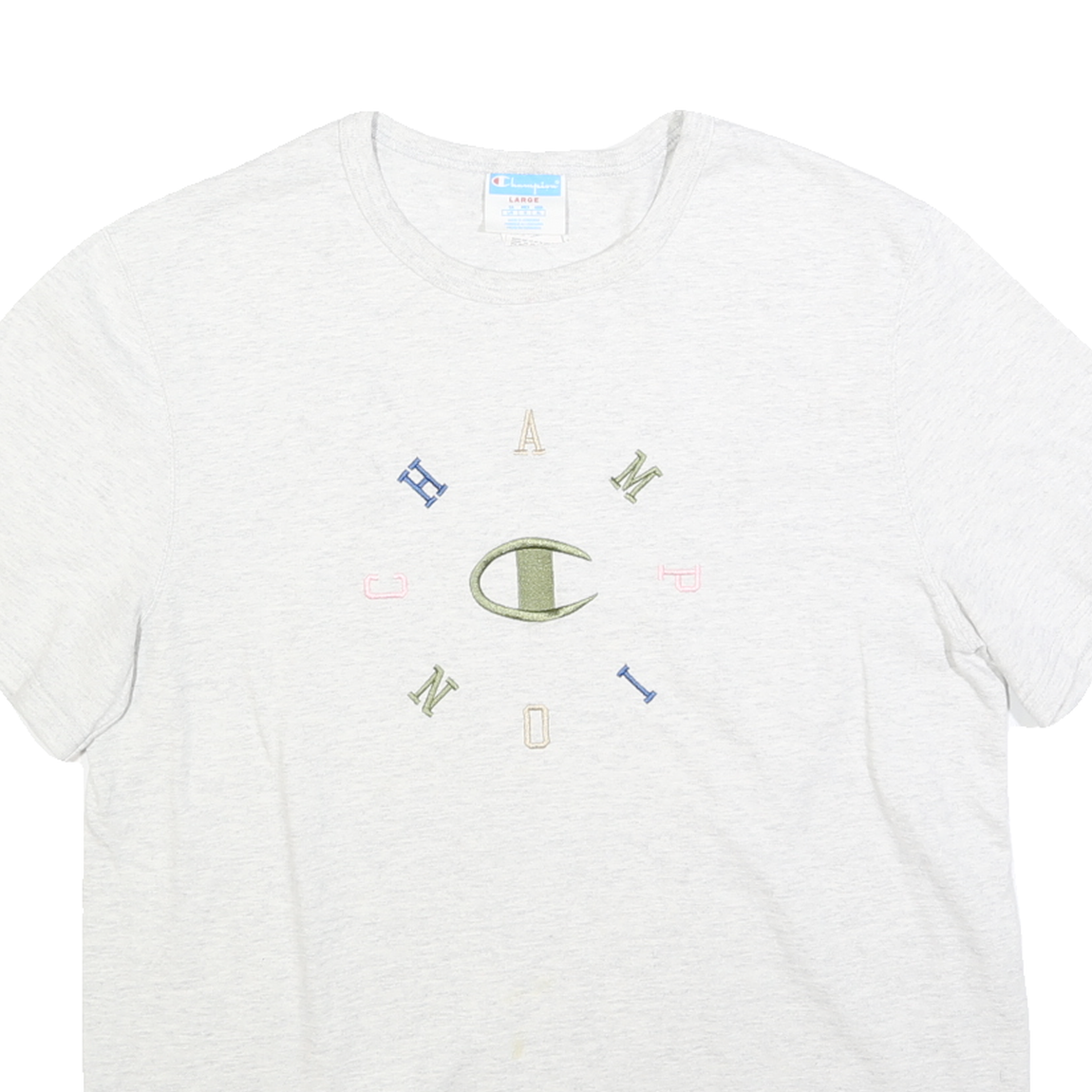 CHAMPION Womens White Graphic T-Shirt L Short Sleeve Crew Neck Cotton Blend
