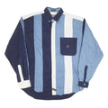 URGENT GEAR Mens Blue & White Striped Shirt M Button-Down Collar Casual Cotton
