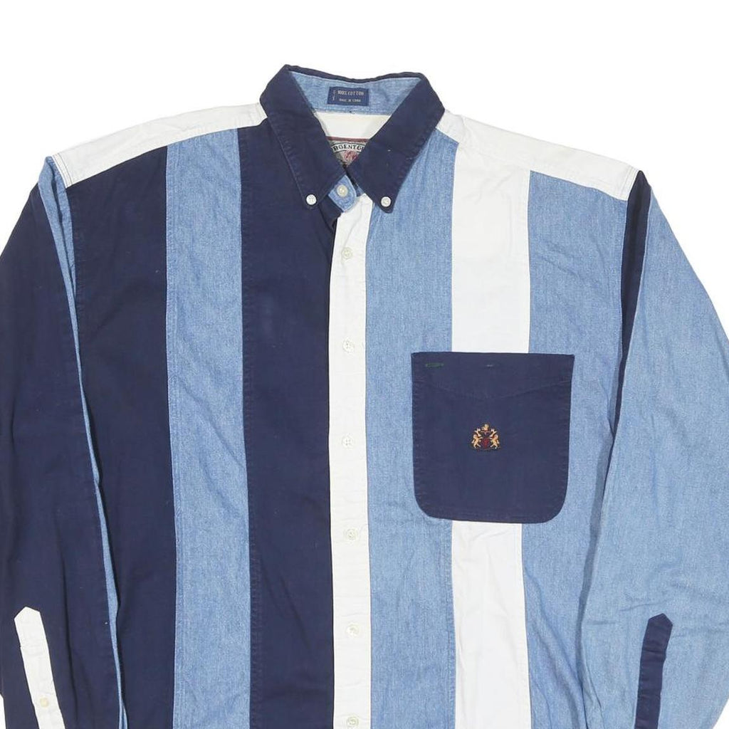 URGENT GEAR Mens Blue & White Striped Shirt M Button-Down Collar Casual Cotton