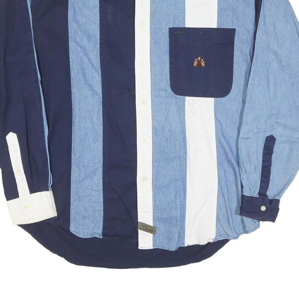 URGENT GEAR Mens Blue & White Striped Shirt M Button-Down Collar Casual Cotton