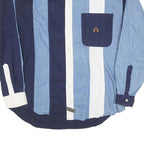 URGENT GEAR Mens Blue & White Striped Shirt M Button-Down Collar Casual Cotton