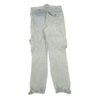 PI LI HAO Mens Slim Light Blue Denim Jeans W30 L32 Cargo Style Adjustable Hem