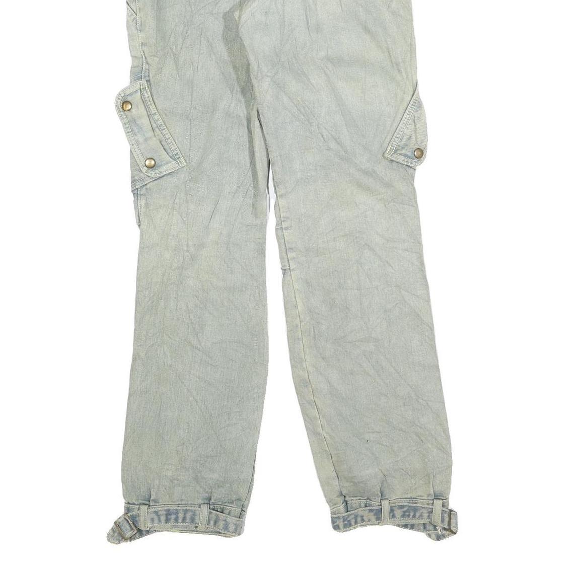 PI LI HAO Mens Slim Light Blue Denim Jeans W30 L32 Cargo Style Adjustable Hem