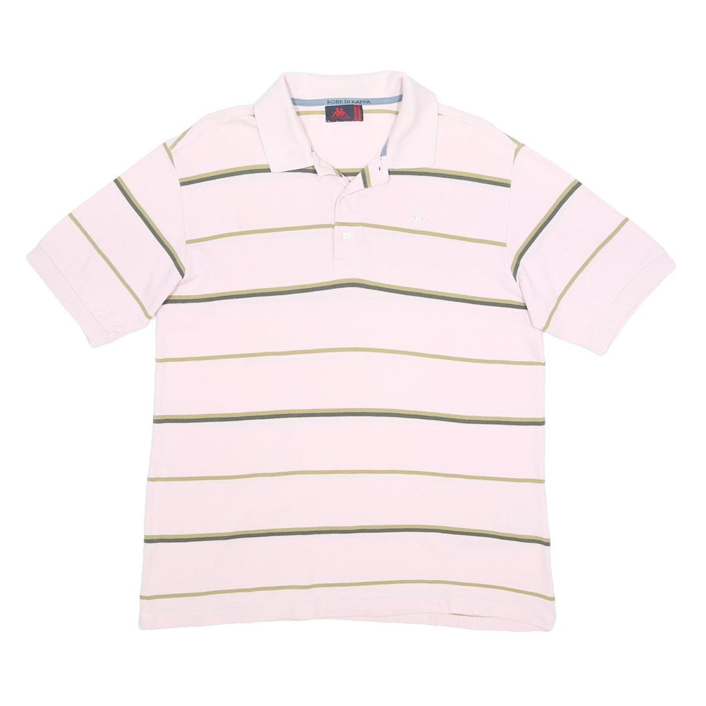 KAPPA Mens Pink & Green Striped Short Sleeve Polo Shirt M Casual Classic Cotton