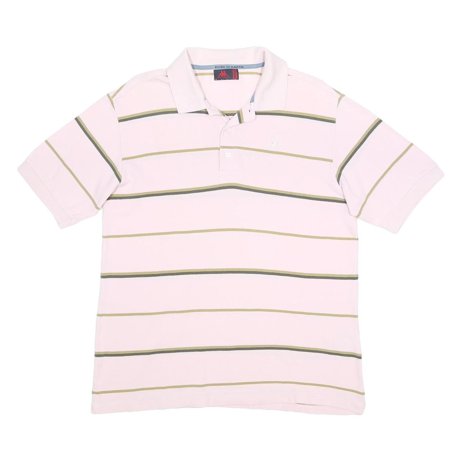 KAPPA Mens Pink & Green Striped Short Sleeve Polo Shirt M Casual Classic Cotton