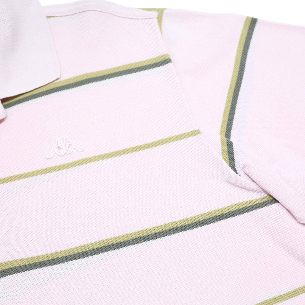 KAPPA Mens Pink & Green Striped Short Sleeve Polo Shirt M Casual Classic Cotton