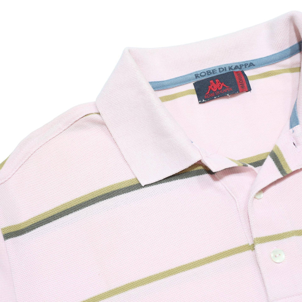 KAPPA Mens Pink & Green Striped Short Sleeve Polo Shirt M Casual Classic Cotton
