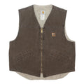 CARHARTT Mens Brown Cotton Blend Zip Vest L Sherpa Lined Workwear Casual