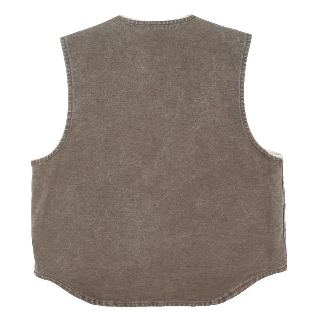 CARHARTT Mens Brown Cotton Blend Zip Vest L Sherpa Lined Workwear Casual