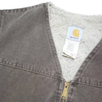 CARHARTT Mens Brown Cotton Blend Zip Vest L Sherpa Lined Workwear Casual
