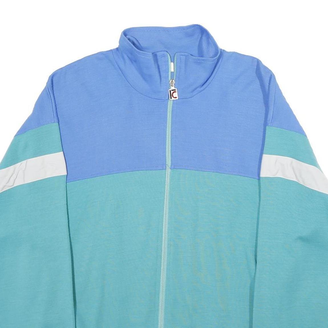 CAMPOGNOLO Mens Blue & Aqua Zip Jacket L Acrylic Blend Colourblock Sport Casual