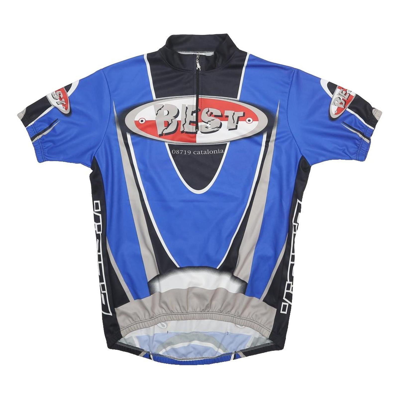 BEST Mens Blue & Grey Graphic T-Shirt 2XL Short Sleeve Zip Neck Cycling Jersey