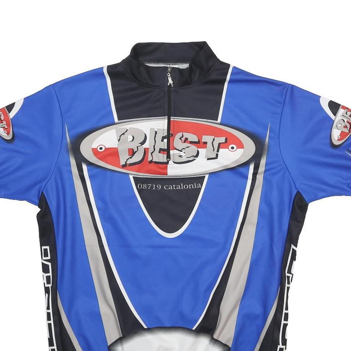 BEST Mens Blue & Grey Graphic T-Shirt 2XL Short Sleeve Zip Neck Cycling Jersey