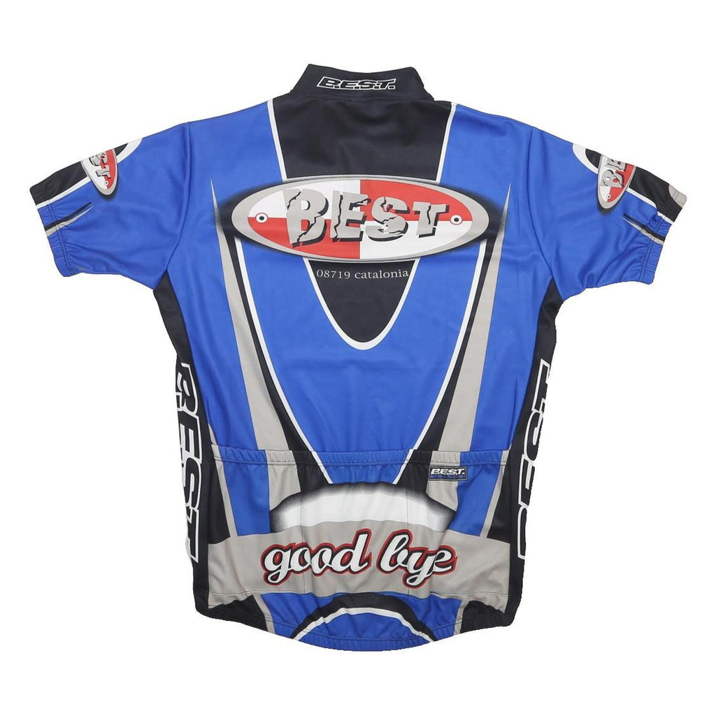 BEST Mens Blue & Grey Graphic T-Shirt 2XL Short Sleeve Zip Neck Cycling Jersey