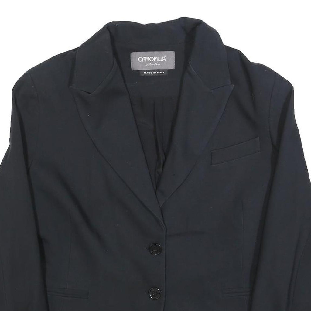 CAMOMILLA Womens Black Button Jacket L Polyester Blend Plain Classic Tailored