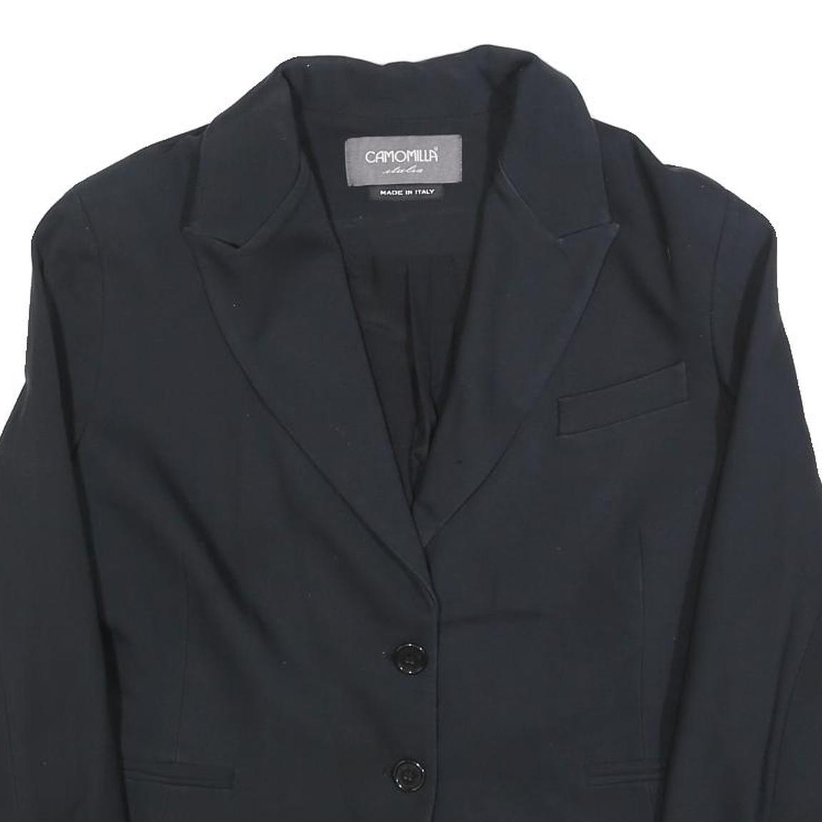 CAMOMILLA Womens Black Button Jacket L Polyester Blend Plain Classic Tailored