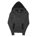 GUESS Mens Grey Black Hooded Patterned Cotton Jumper S Zip Up