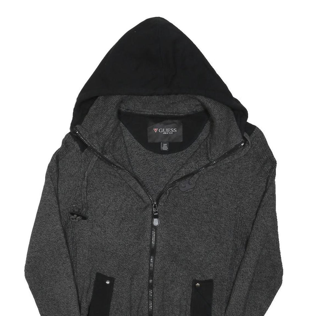 GUESS Mens Grey Black Hooded Patterned Cotton Jumper S Zip Up