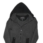 GUESS Mens Grey Black Hooded Patterned Cotton Jumper S Zip Up