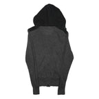 GUESS Mens Grey Black Hooded Patterned Cotton Jumper S Zip Up