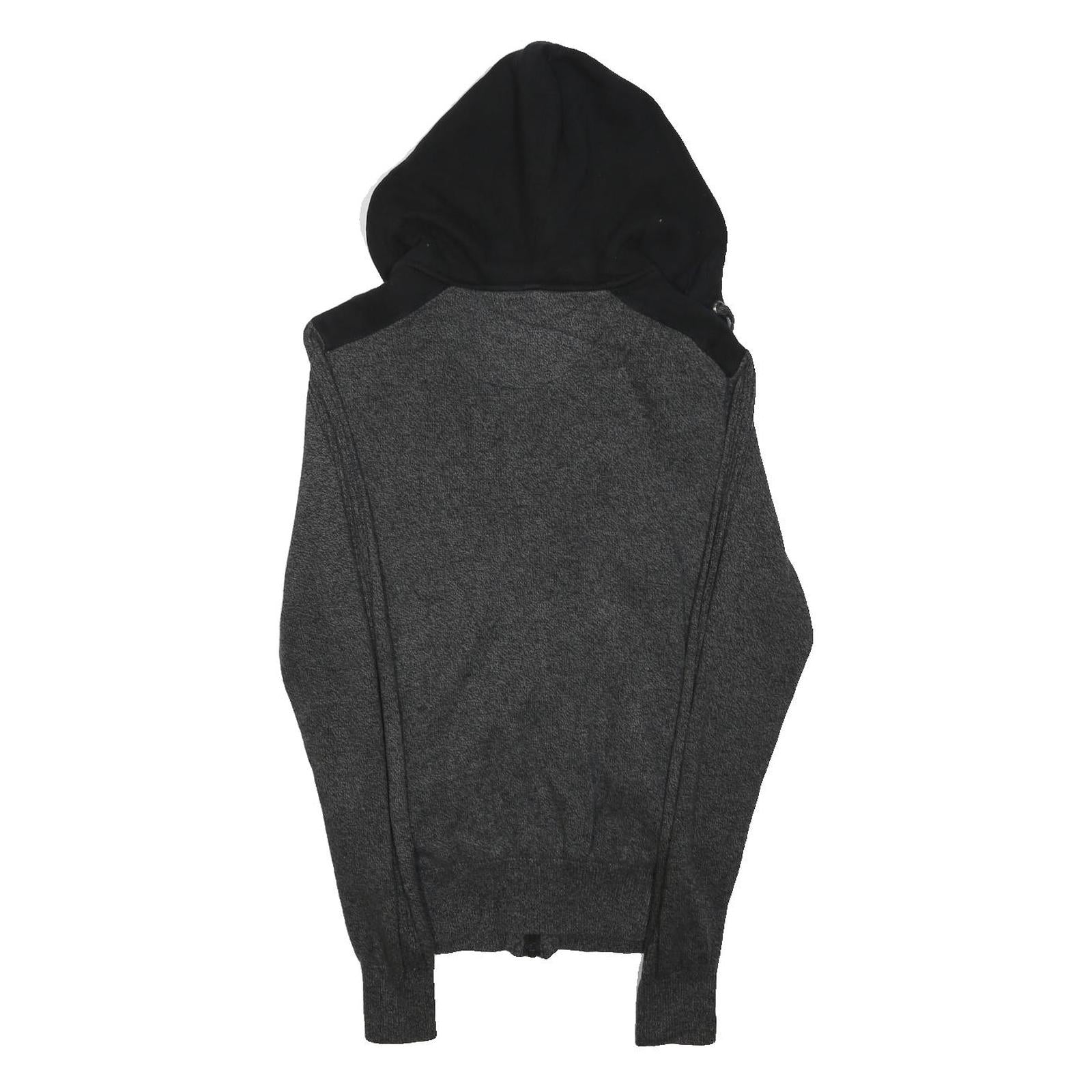 GUESS Mens Grey Black Hooded Patterned Cotton Jumper S Zip Up