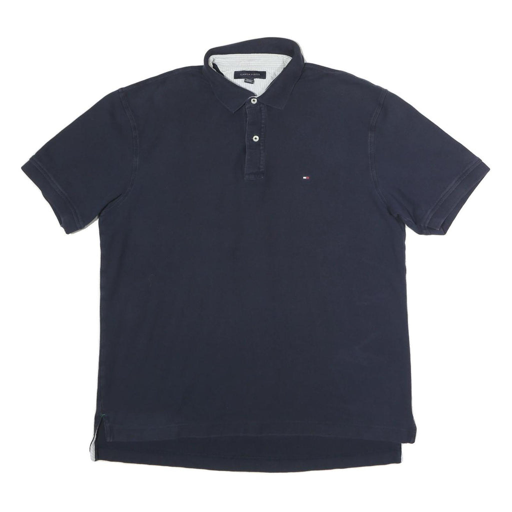 TOMMY HILFIGER Mens Navy Blue Short Sleeve Plain Cotton Polo Shirt XL