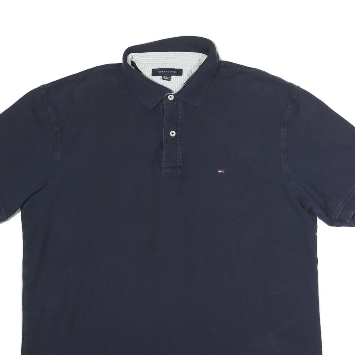 TOMMY HILFIGER Mens Navy Blue Short Sleeve Plain Cotton Polo Shirt XL