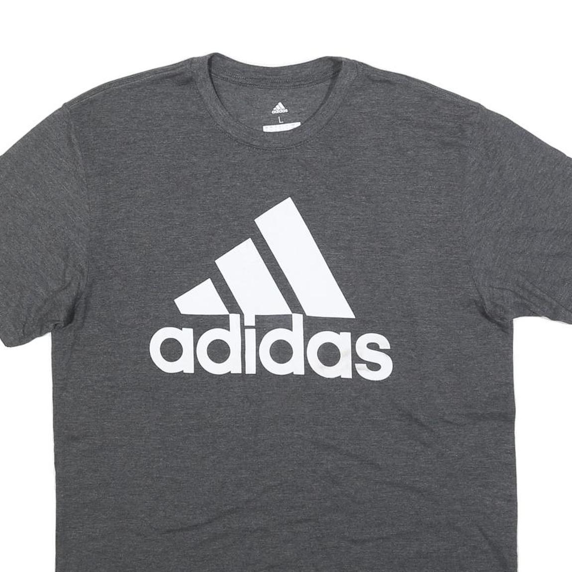 ADIDAS Mens Grey Graphic T-Shirt L Short Sleeve Crew Neck Cotton Blend