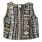 CANDA Womens Black & Brown Printed Sleeveless Round Neck Top L Stylish