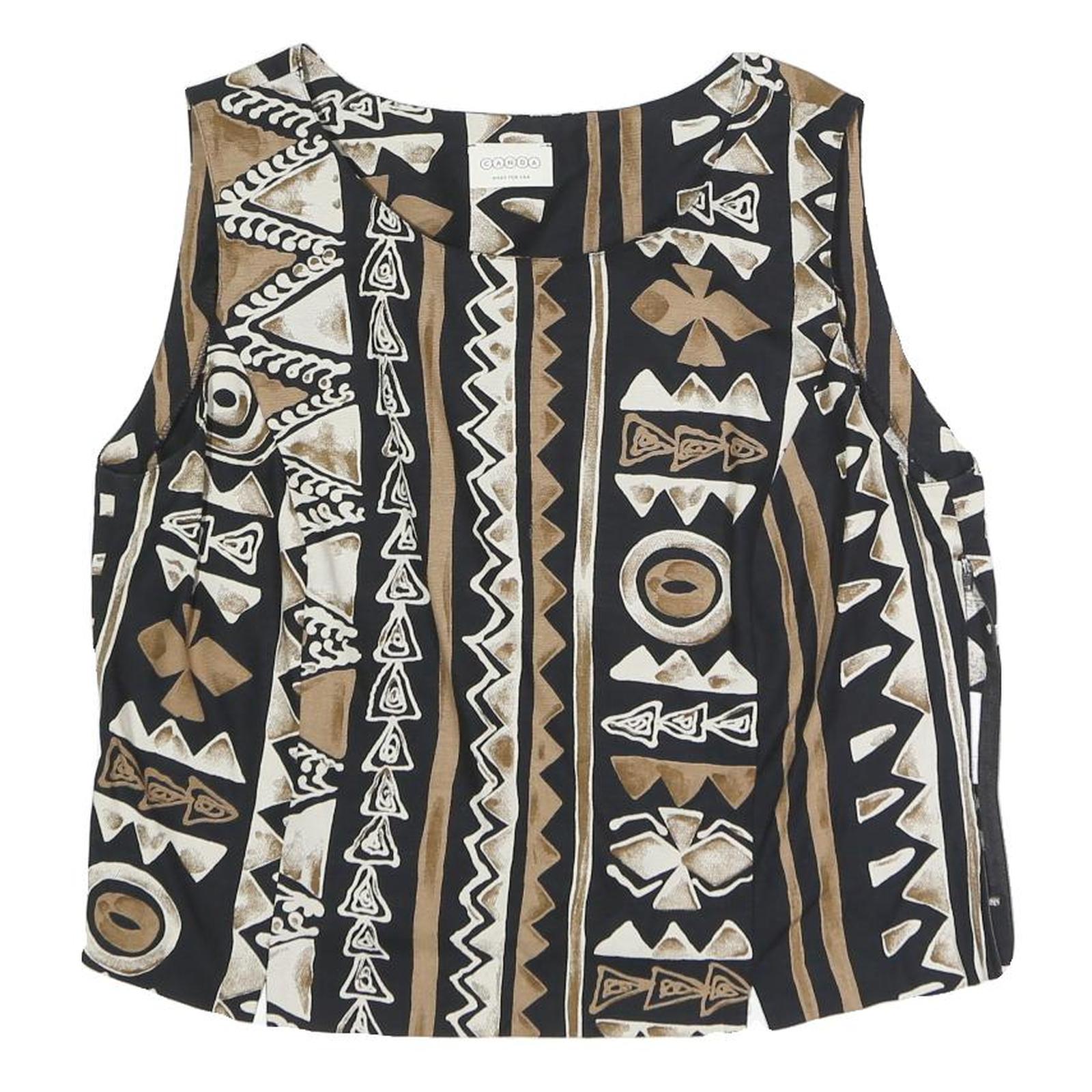 CANDA Womens Black & Brown Printed Sleeveless Round Neck Top L Stylish