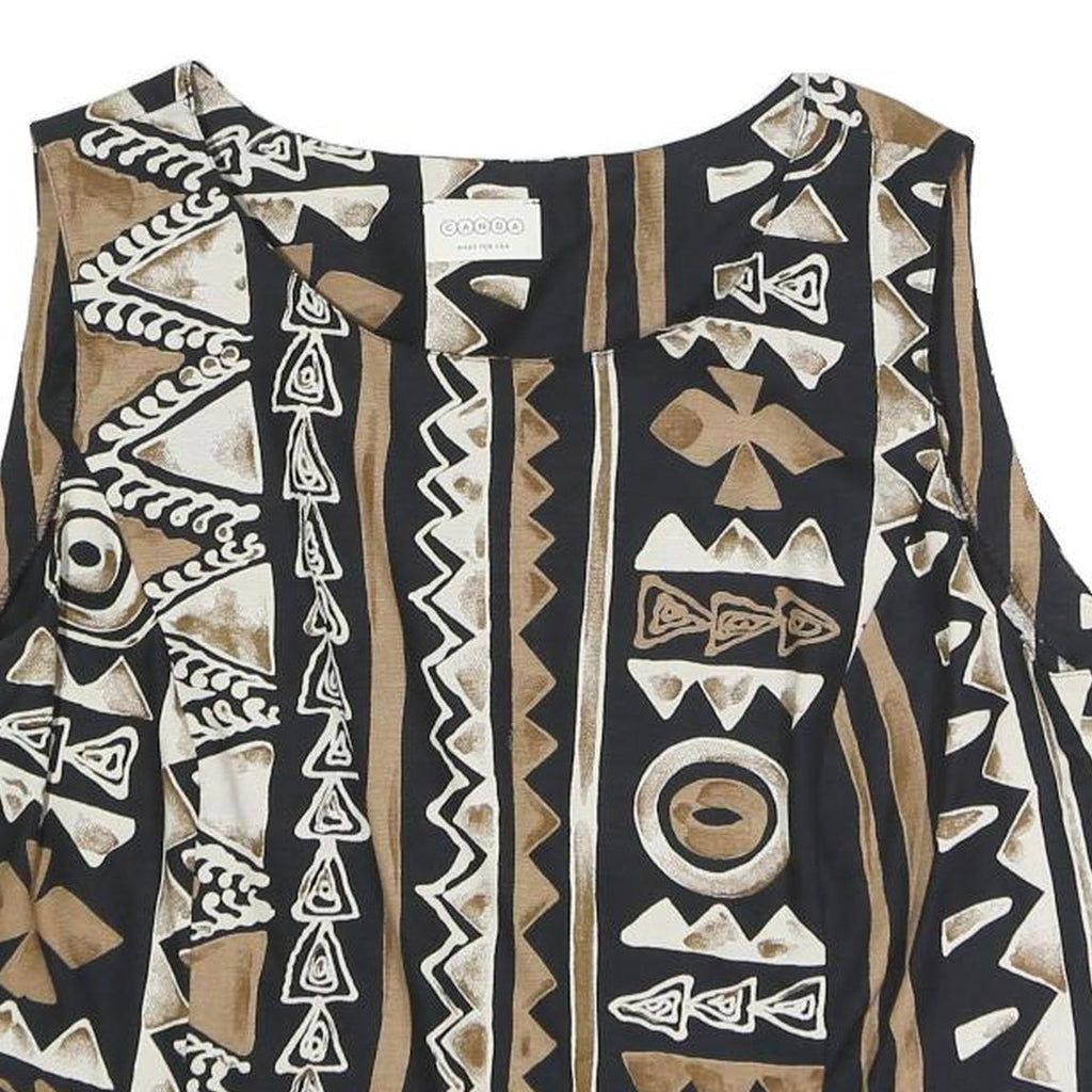 CANDA Womens Black & Brown Printed Sleeveless Round Neck Top L Stylish