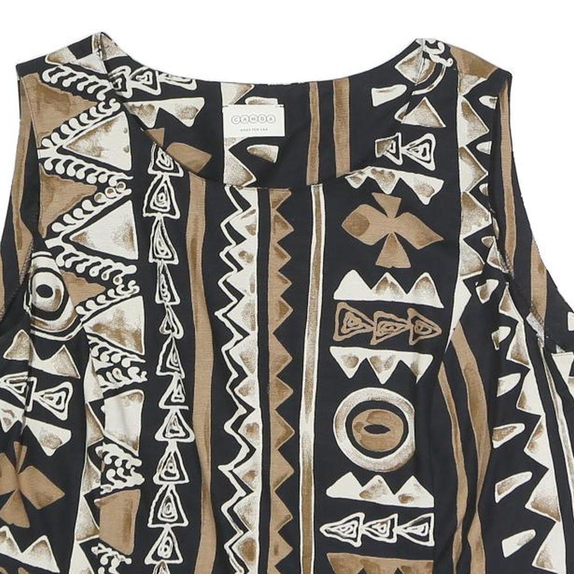 CANDA Womens Black & Brown Printed Sleeveless Round Neck Top L Stylish