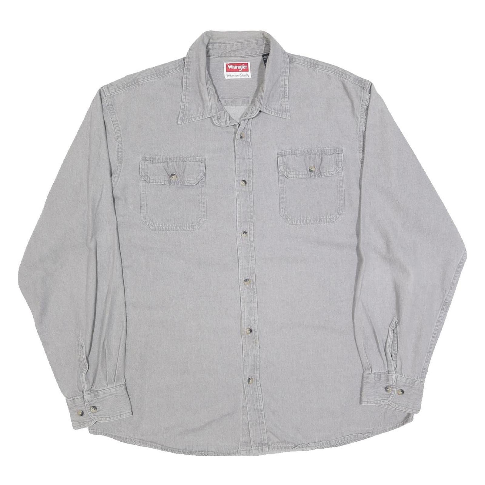 WRANGLER Mens Grey Shirt XL Cotton Blend Classic Button Down Two Pockets