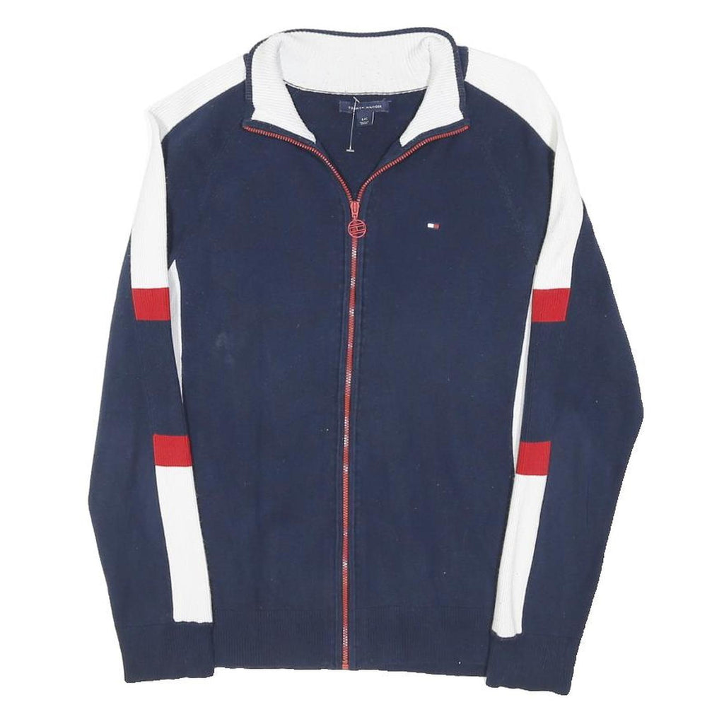 TOMMY HILFIGER Womens Navy Blue White & Red Colourblock Pattern Zip-Up Fashion