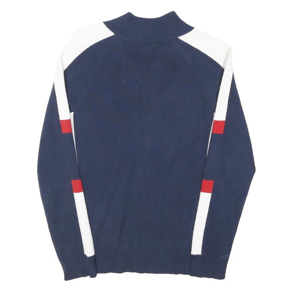 TOMMY HILFIGER Womens Navy Blue White & Red Colourblock Pattern Zip-Up Fashion