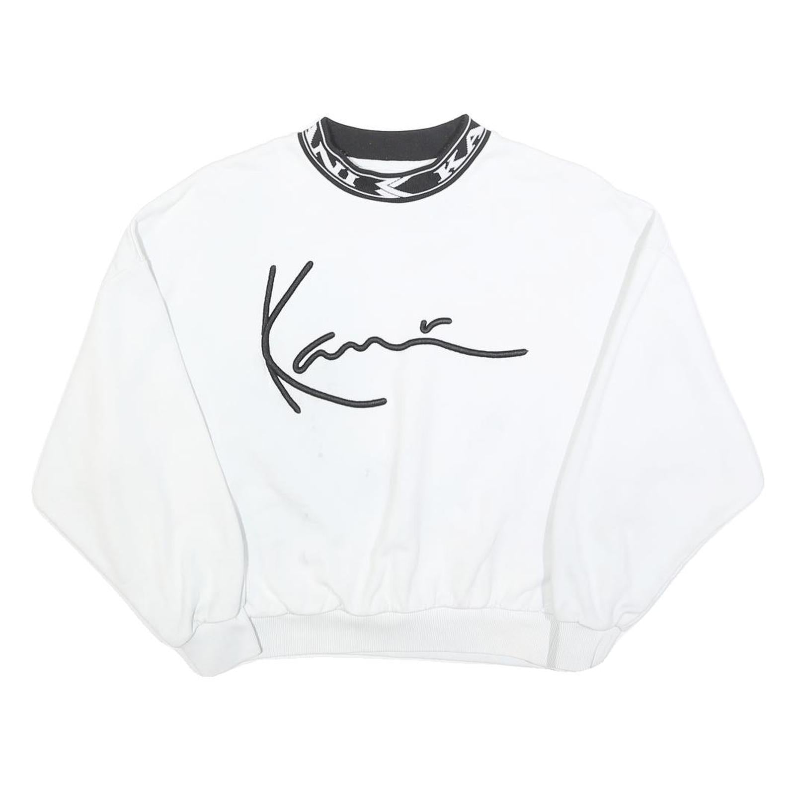 KARL KANI Womens White Black Logo Crew Neck XS Sweatshirt Cotton Blend Pullover