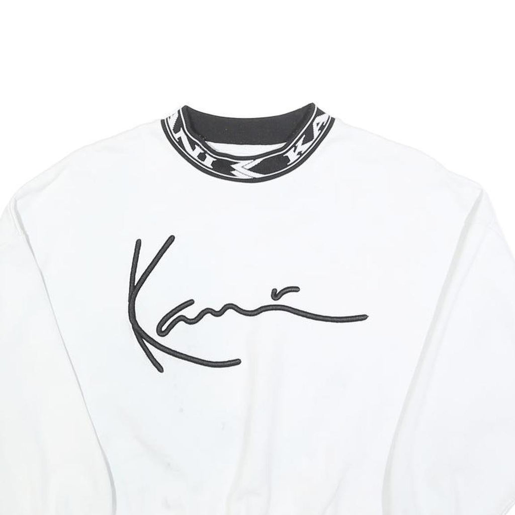 KARL KANI Womens White Black Logo Crew Neck XS Sweatshirt Cotton Blend Pullover